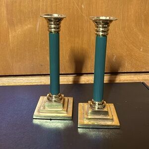 Vintage Emerald green & gold candlesticks